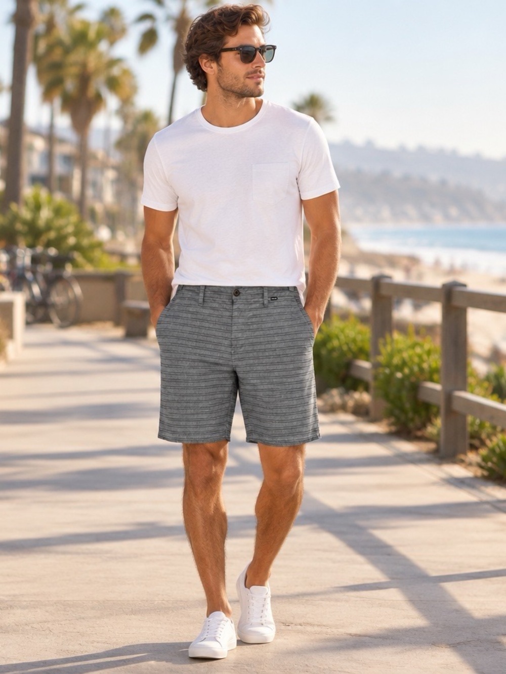 Hurley Phantom Men's Gray Striped Hybrid Chino Walk Shorts Size 30